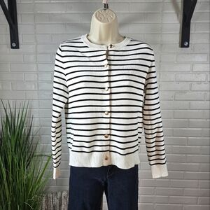 Zara Black and White Striped Knit Button Up Cardigan Size Small